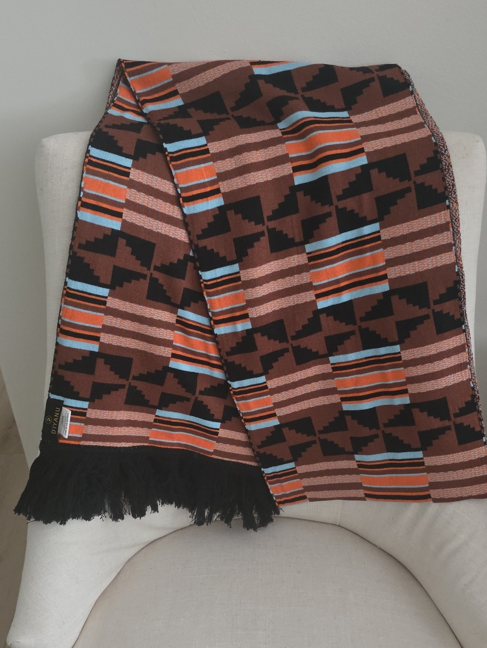 D'iyanu Geometric Tribal Pattern Fringe Throw in Brown, Black & Rust